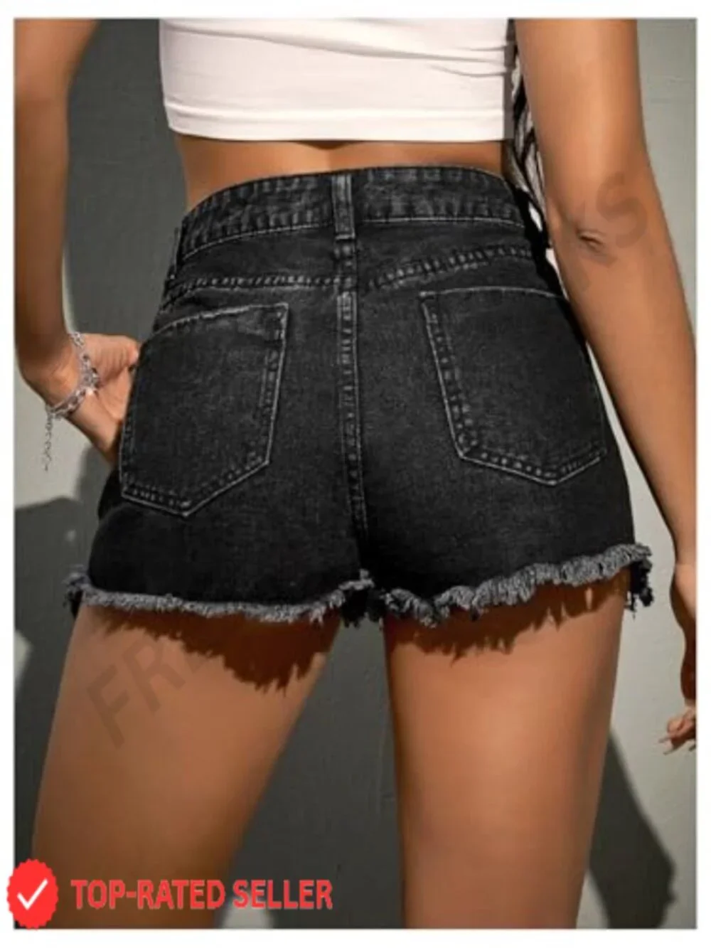 Y2K Ripped Chain Raw Hem Grunge Punk Denim Shorts High Waisted Streetwear Mini